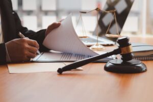 Bankruptcy lawyer work in the office with Judge gavel